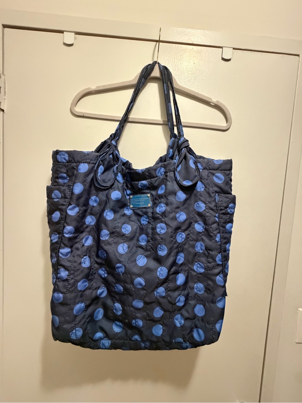 Marc Jacobs Navy Quilted Tote with Light Blue Polka Dots